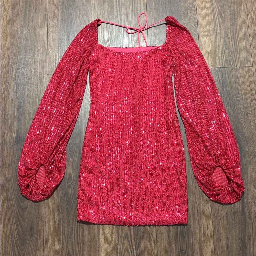 Hot Pink Sequin Long Sleeve Mini Dress